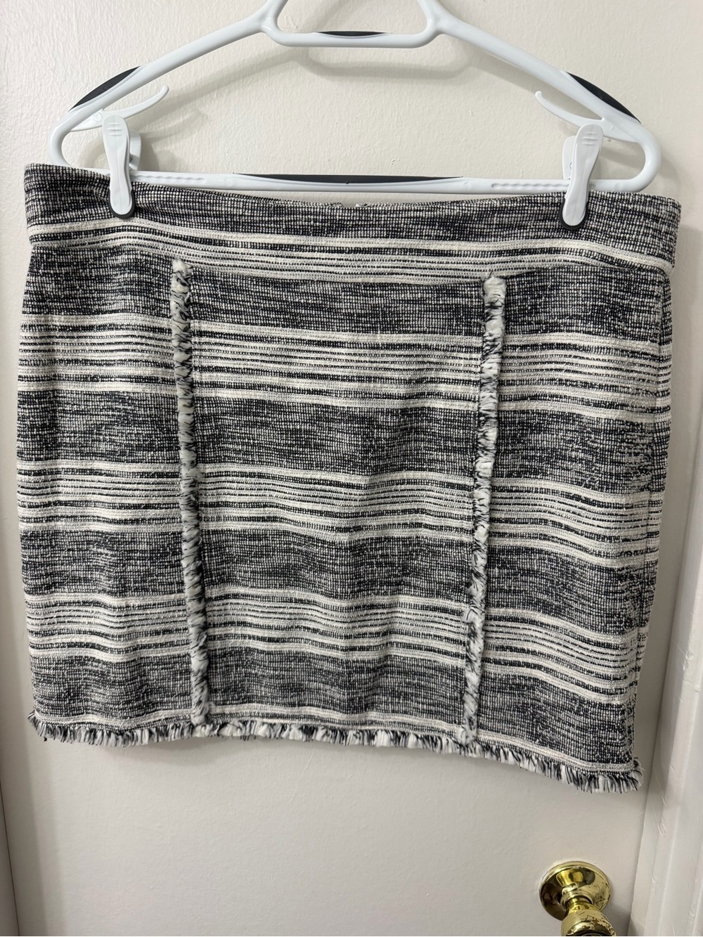 1. State Black & White Striped Fringe Mini Skirt